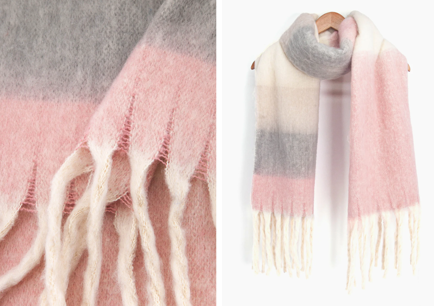 Dusty Pink/Grey Colourblock Winter Scarf