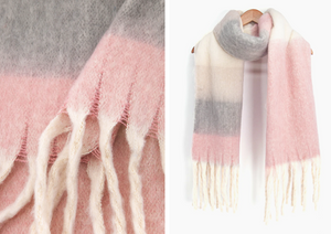Dusty Pink/Grey Colourblock Winter Scarf