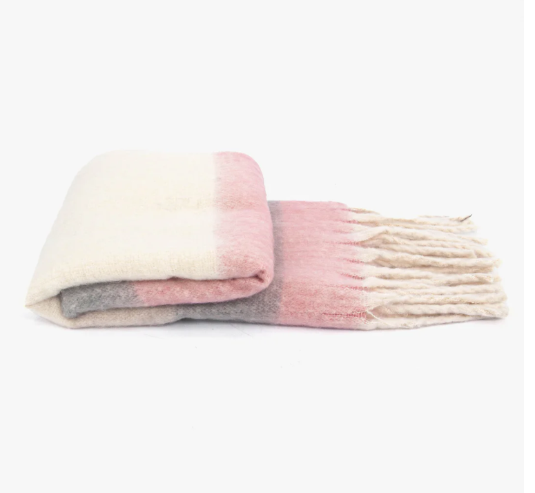 Dusty Pink/Grey Colourblock Winter Scarf