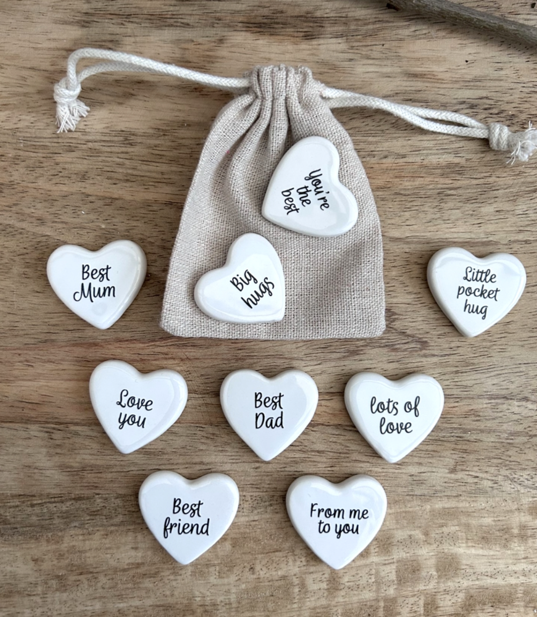 Ceramic Heart Message Tokens - 9 Different Sayings
