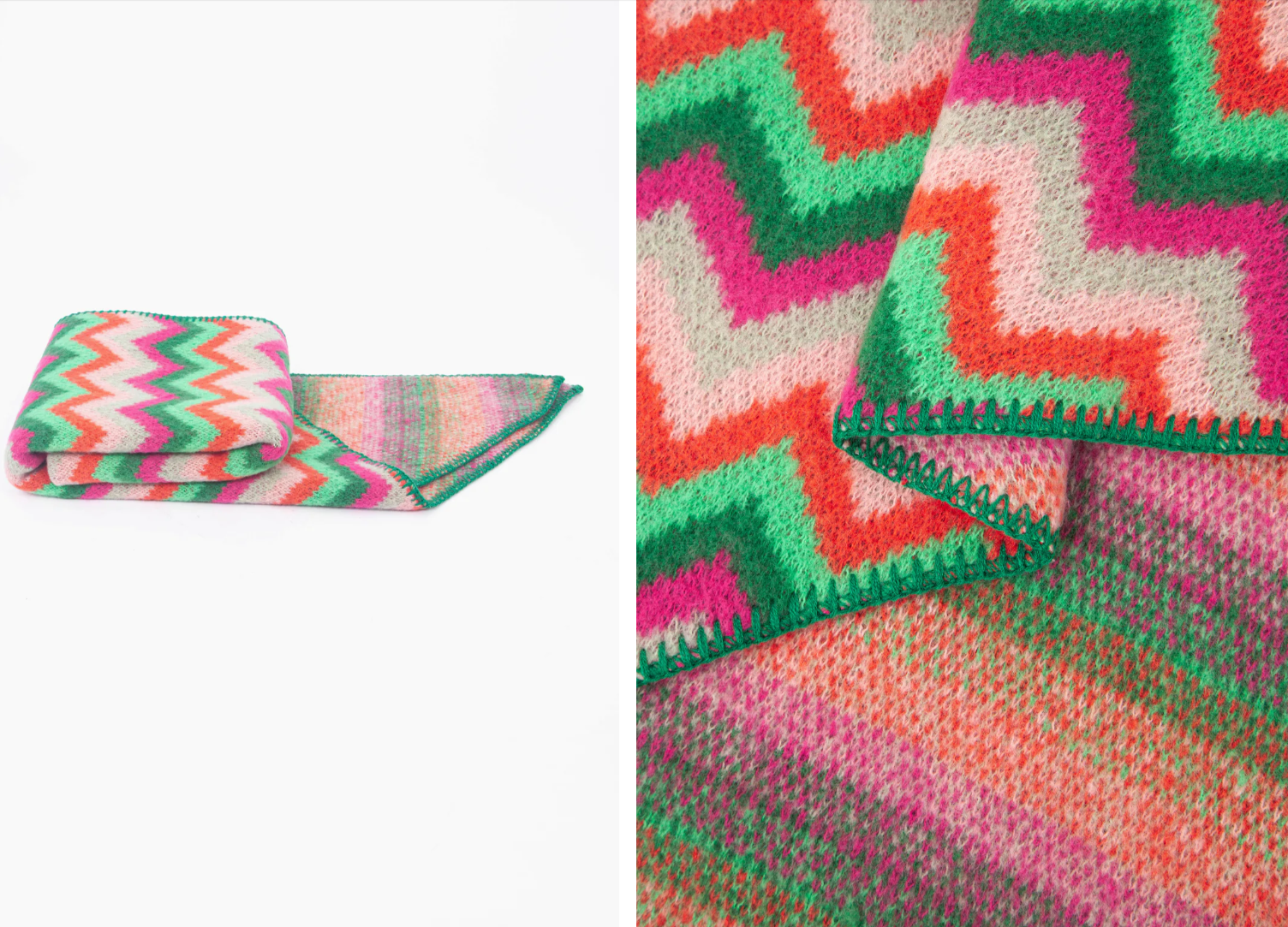 Zig Zag Winter Scarf - Green/Fuchsia