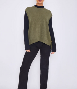Round Neck Mohair Blend Knitted Vest - Khaki