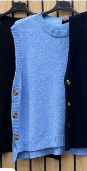 Round Neck Mohair Blend Knitted Vest - Denim Blue
