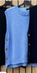 Round Neck Mohair Blend Knitted Vest - Denim Blue