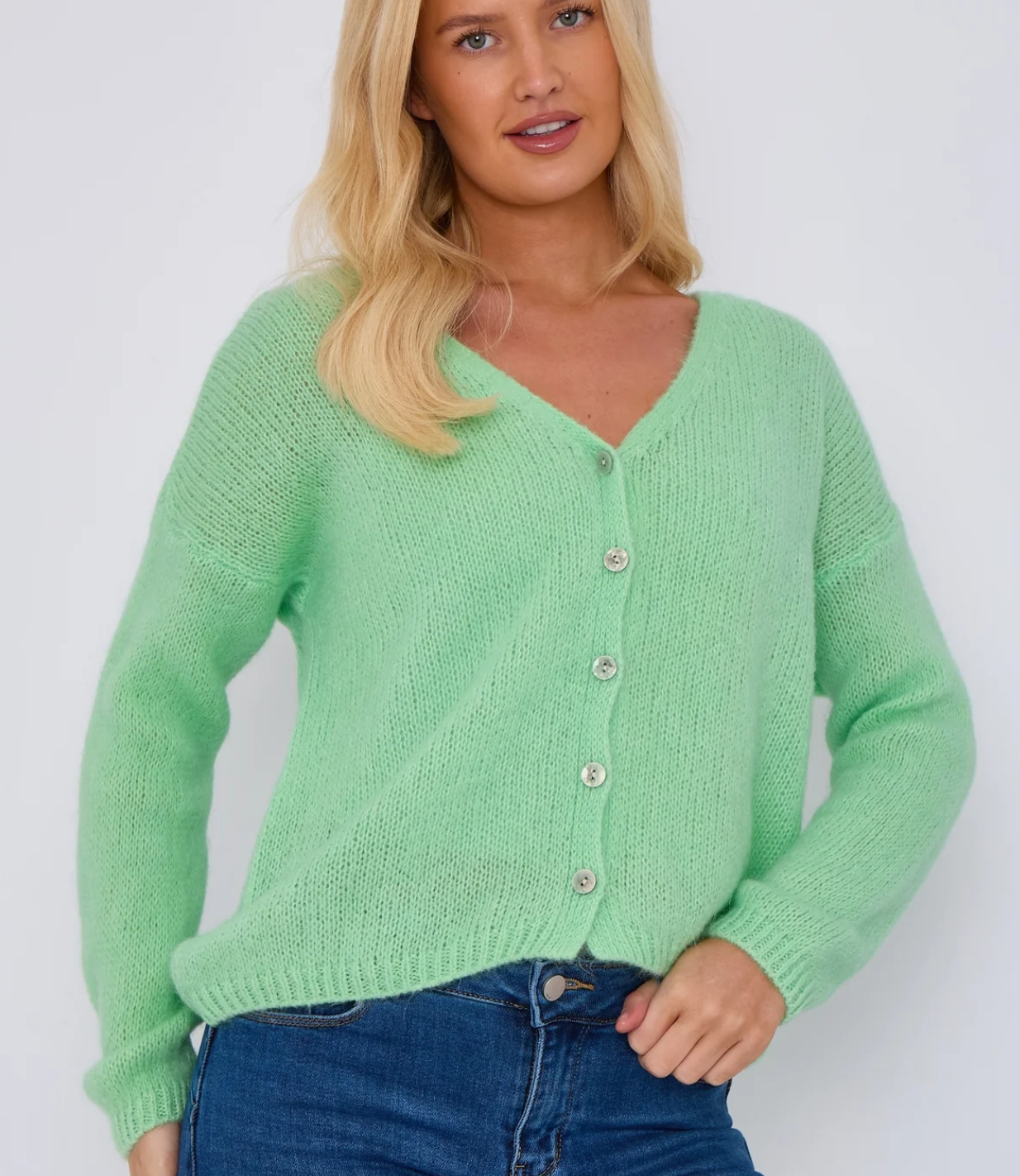 Mohair Blend Button Through Cardigan - Mint