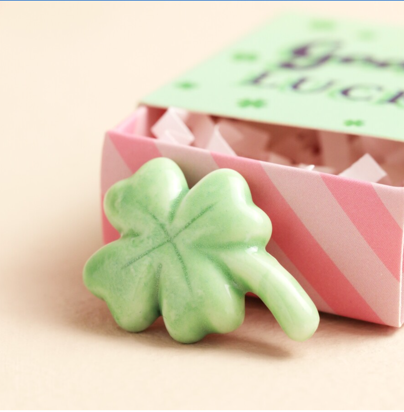 Ceramic Matchbox Token - Lucky Clover