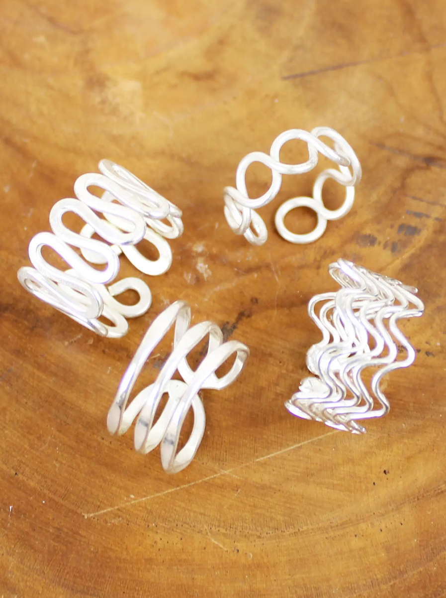 Silver Plated Adjustable Rings - Set of 4
