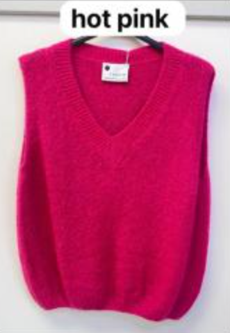 V Neck Superkid Mohair Tank Top - Hot Pink
