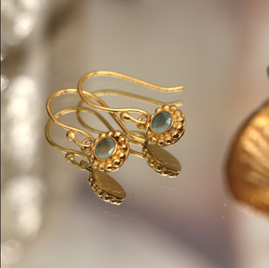 Aqua Chalcedony Gemstone Drop Earrings - Gold