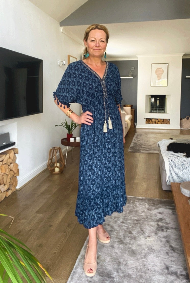 Kaftan Style Floral Print Maxi Dress