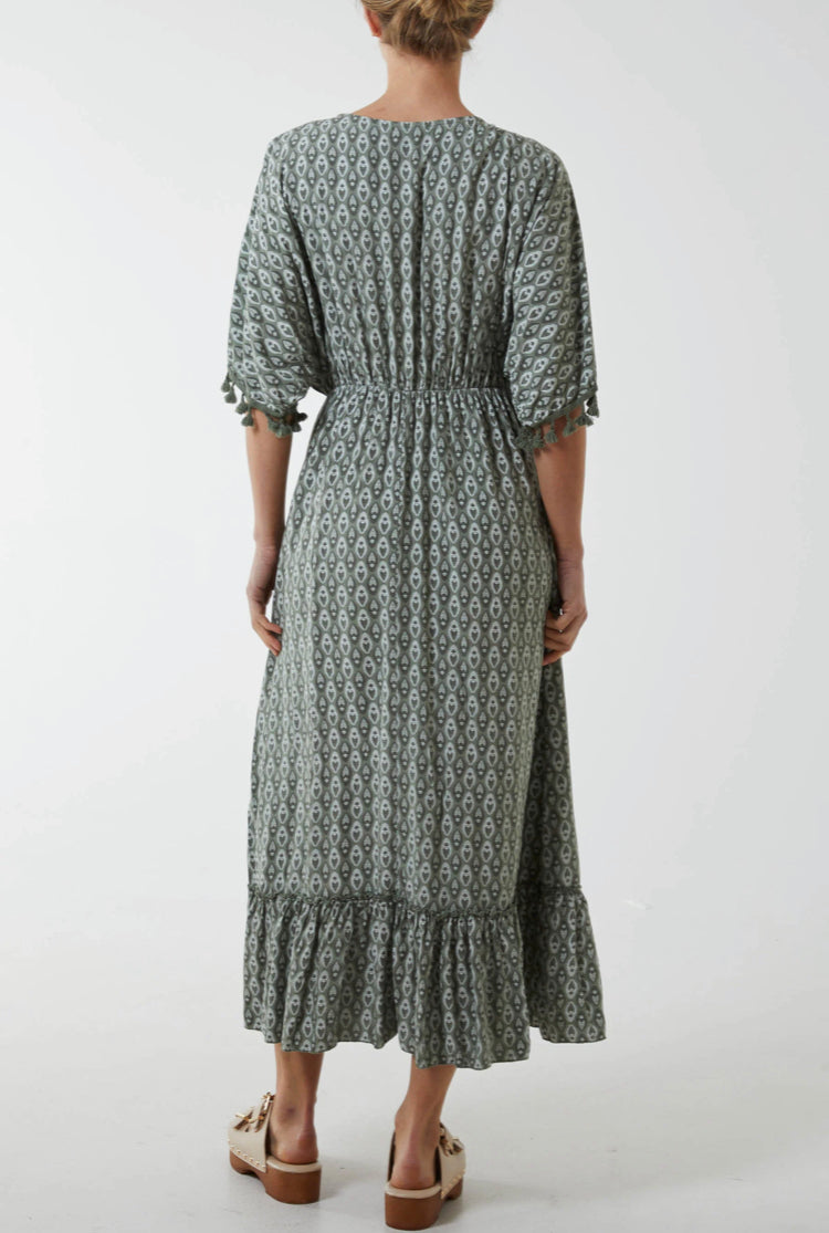 Kaftan Style Mosaic Print Maxi Dress
