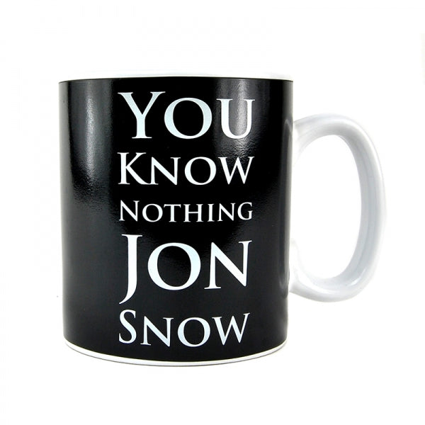 Black ceramic mug with you know nothing jon snow writing