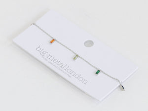silver anklet with rainbow stone charms