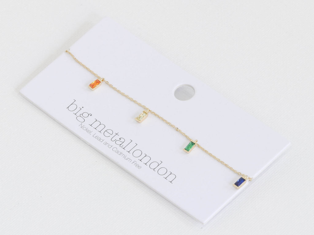 gold anklet with rainbow stone charms