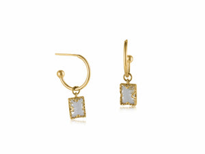 Demi-Fine Stone Tiny Hoop Earrings - Clear