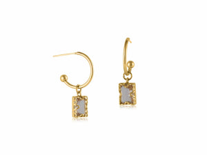 Demi-Fine Stone Tiny Hoop Earrings - Pink