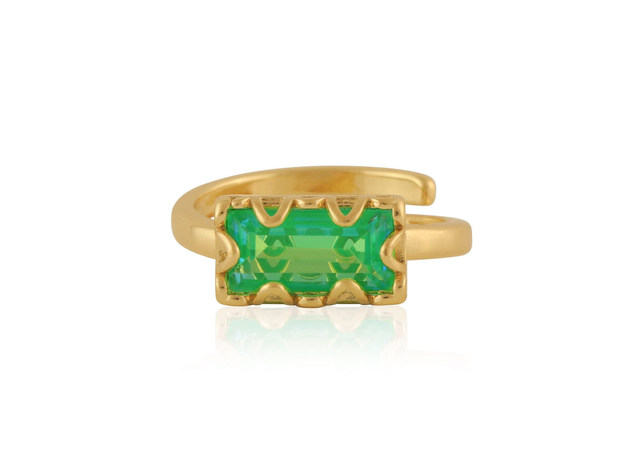 green stone gold plated adjustable ring