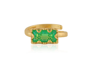 green stone gold plated adjustable ring