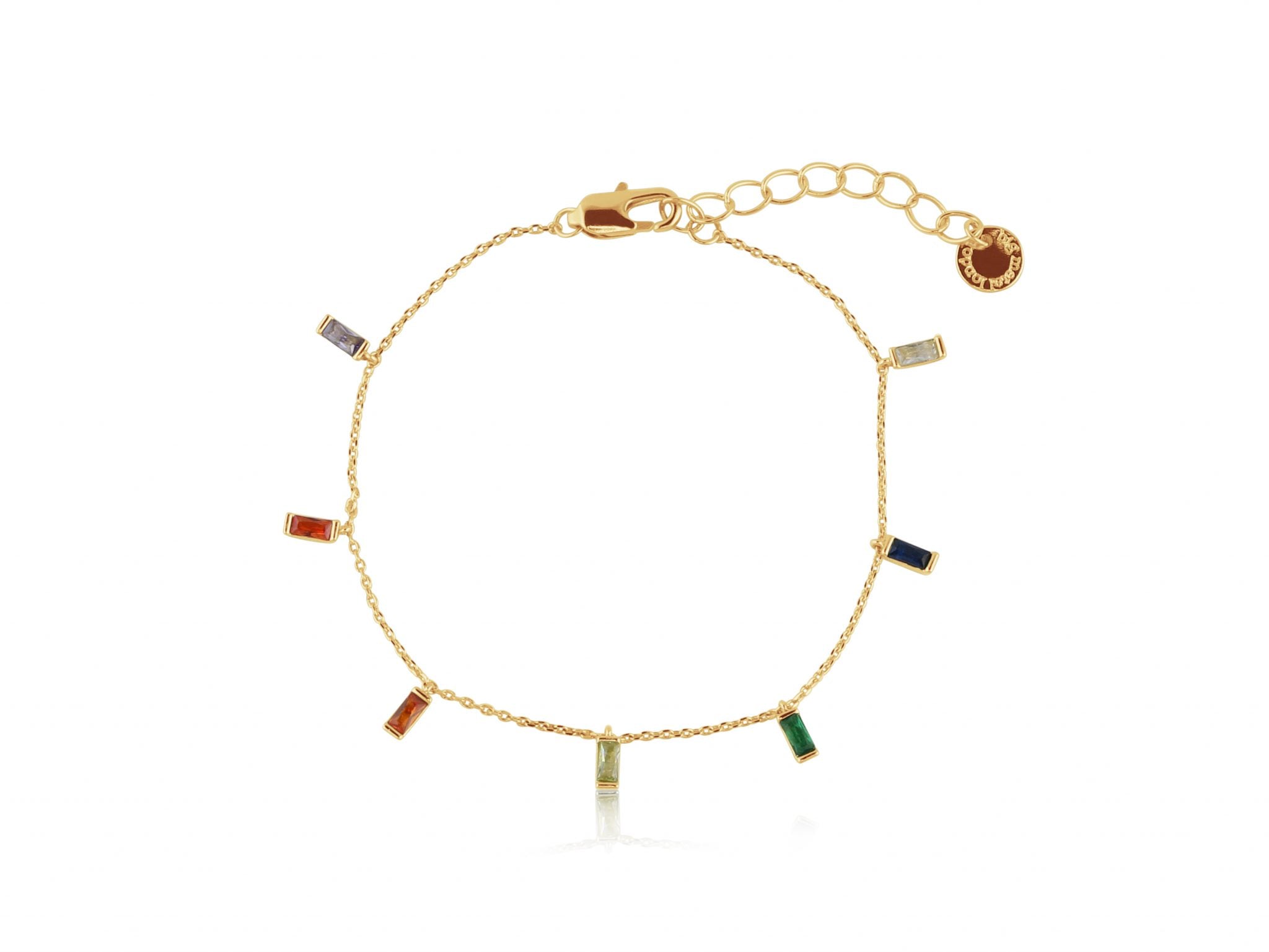 Gold delicate bracelet with rainbow stone charms