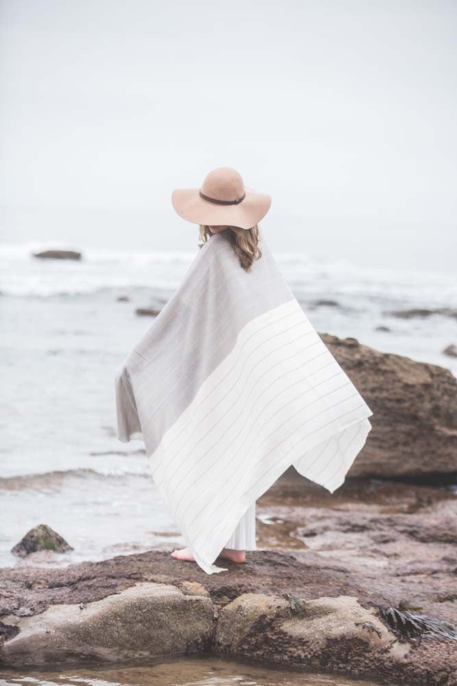 Grey and Cream Striped Scarf