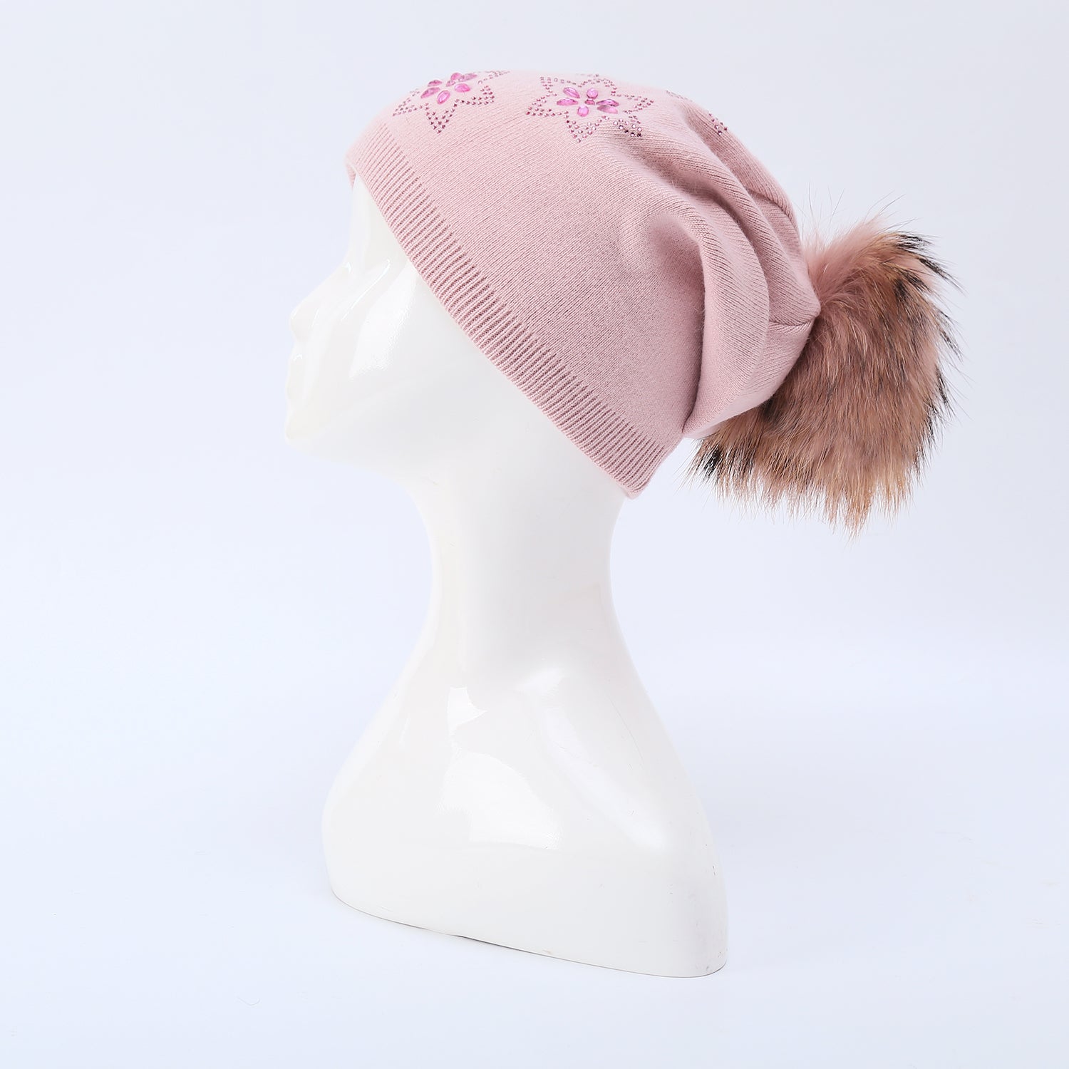 Hat With Fur Pom Pom - Baby Pink