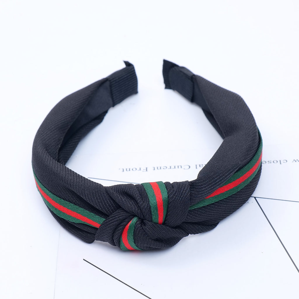 Black hairband with green and red stripe 