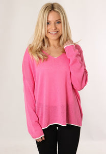 Cotton Jumper With Edging and Stripe - Various Colours