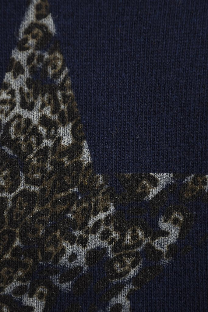 Leopard Star Cashmere Blend Jumper - Navy Blue