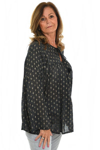 Black tunic top with metallic diamond pattern