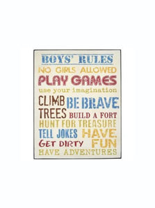 Boys Rules wall sign