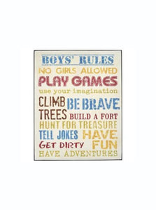 Boys Rules wall sign