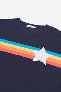 Rainbow Stripes And Star T-Shirt - Navy
