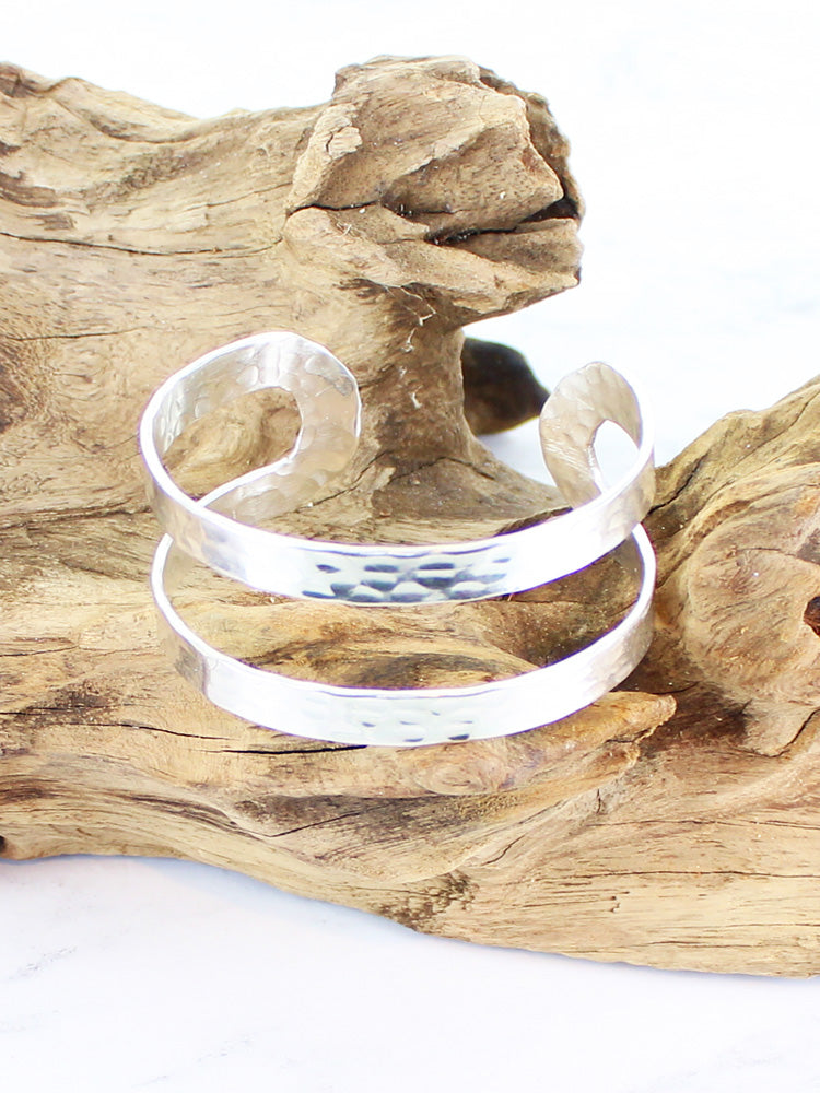 Photo of beaten silver on bronze double bar cuff bracelet 