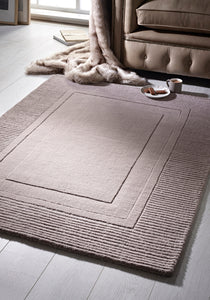 Modern mink colour rug with rectangle ridged pattern