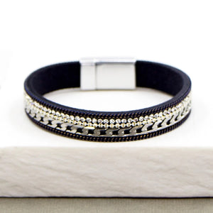 Navy bracelet with crystal and chain detail and silver magnetic clasp