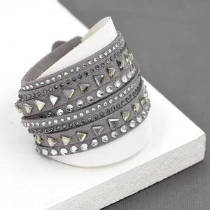 Grey suede wrap bracelet with studded crystals