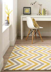 Modern zigzag rug in grey yellow and cream