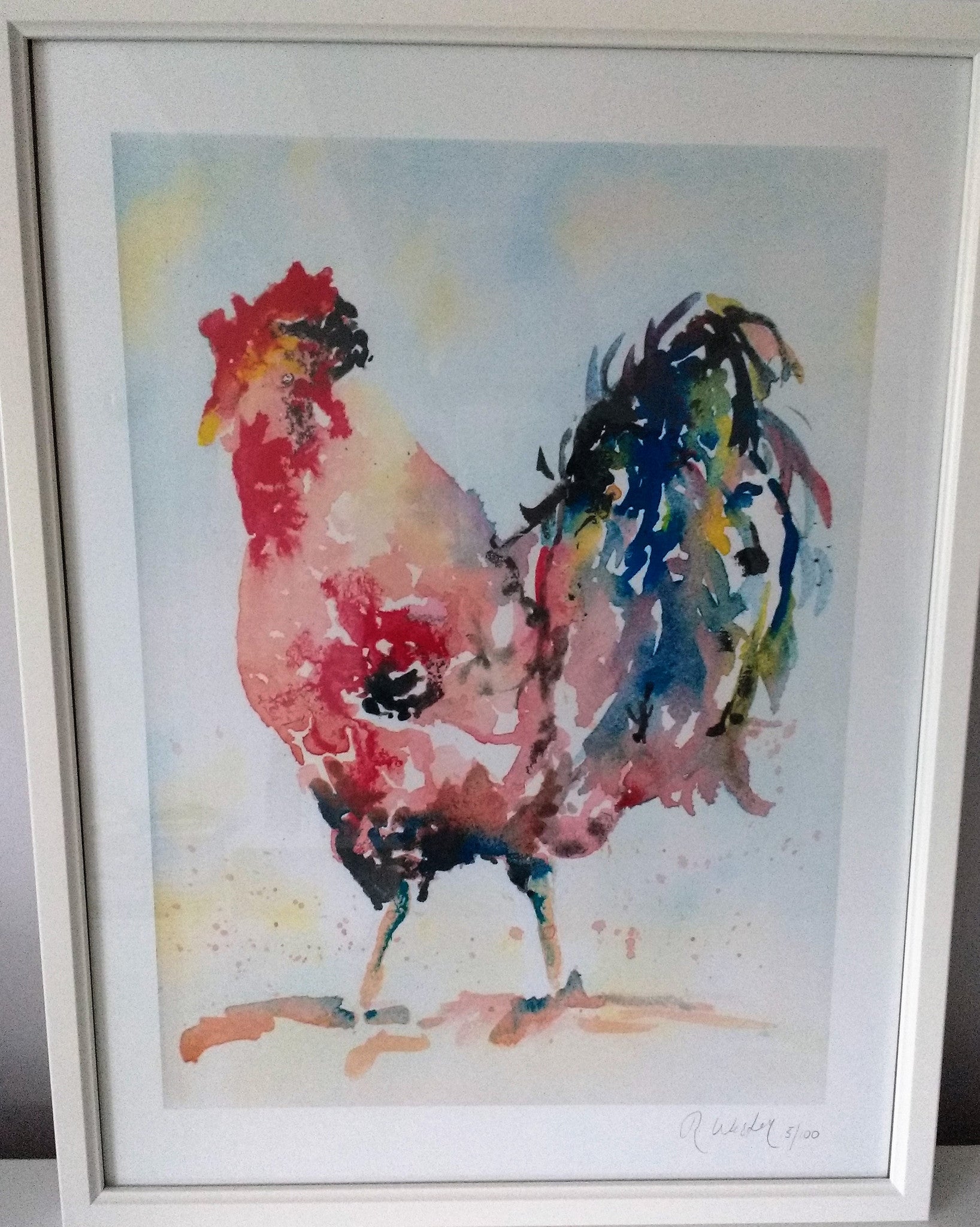 Cockerel Print in Watercolour, A3