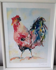 Cockerel Print in Watercolour, A3