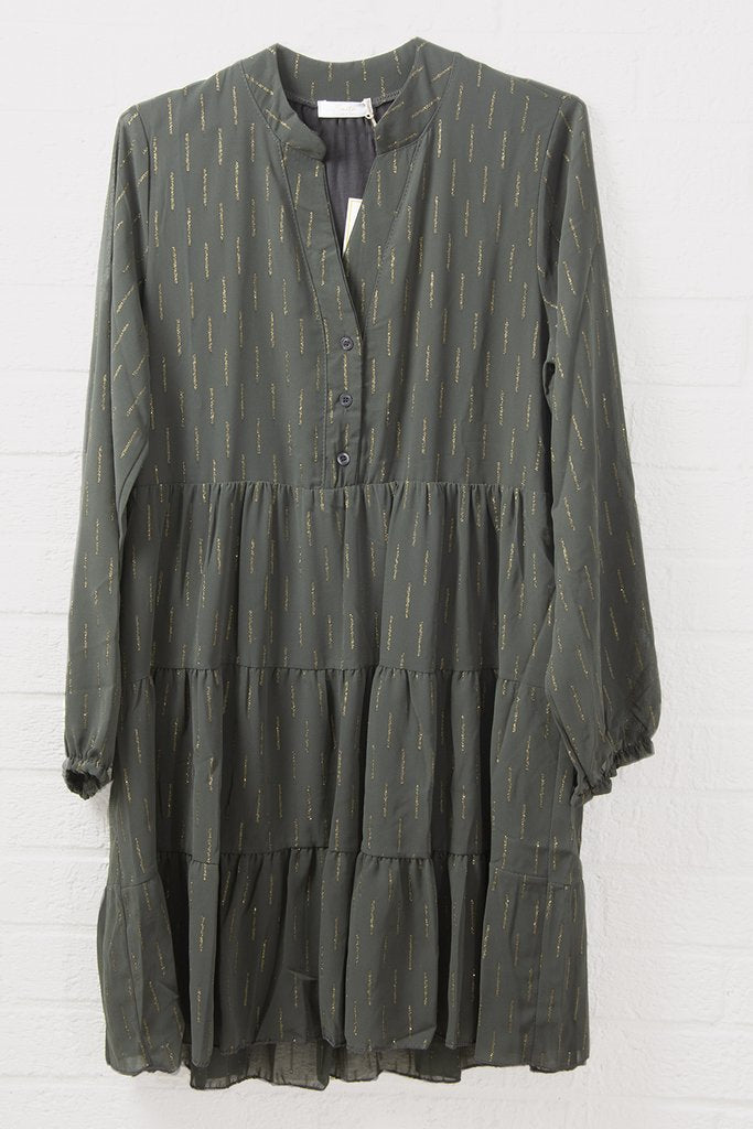 Grey tunic dress with gold sparkly stripe detail