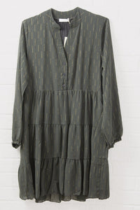 Grey tunic dress with gold sparkly stripe detail