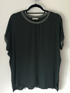 Metallic Cuff And Neckline Top - Dark Grey