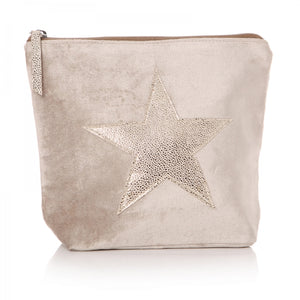 Velvet Effect Star Wash Bag/Clutch - Light Or Dark Beige