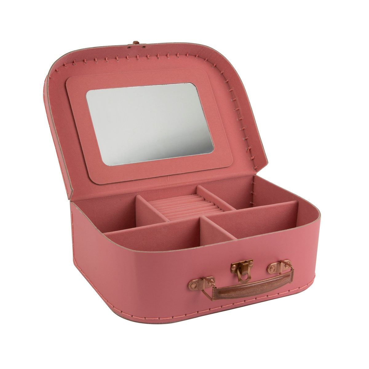 Pink jewellery carry case with gold pretty little thing writing on the front