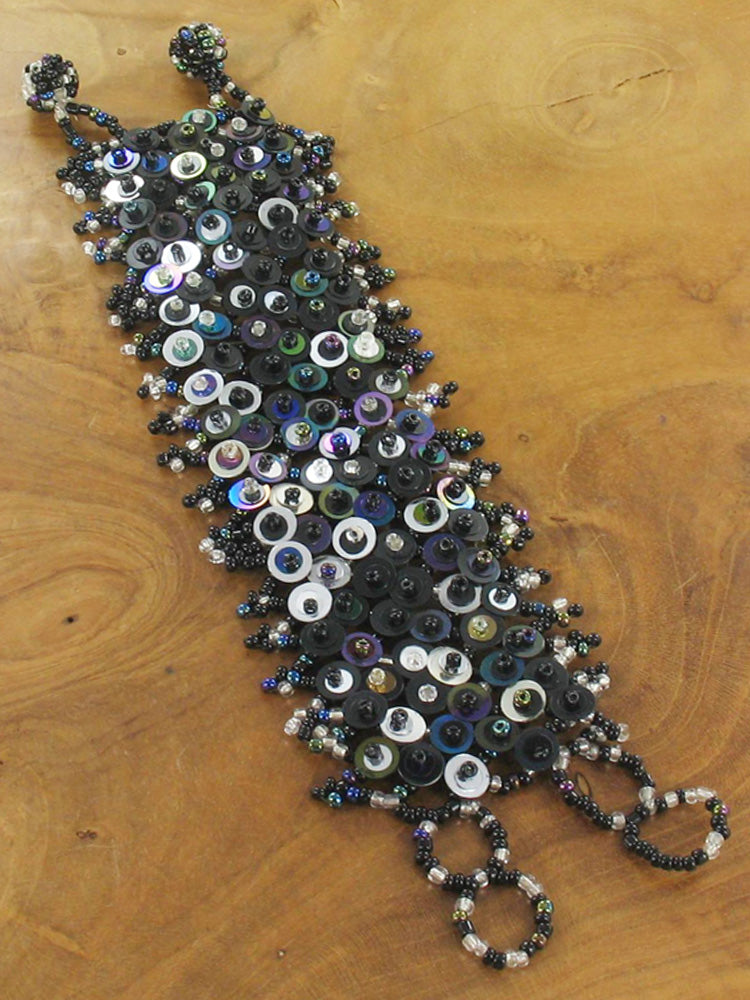 Black and multicolour beaded and sequin wrap bracelet