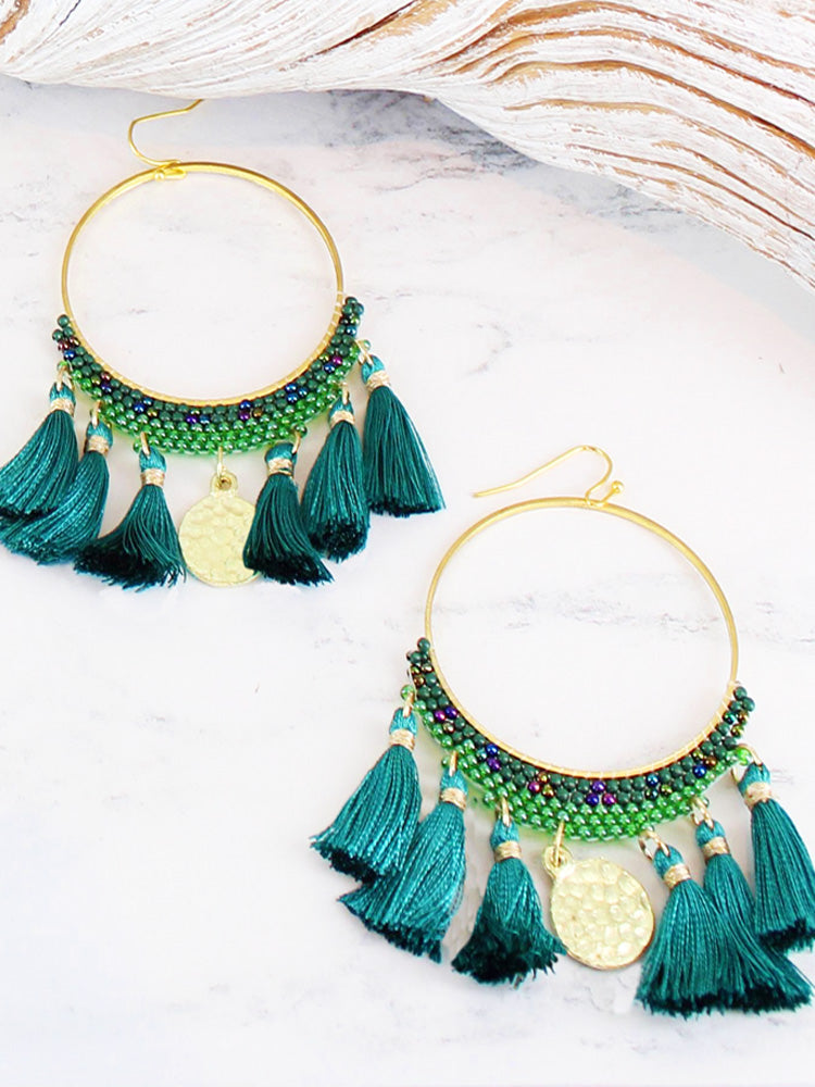 Hoop and Tassels Statement Earrings