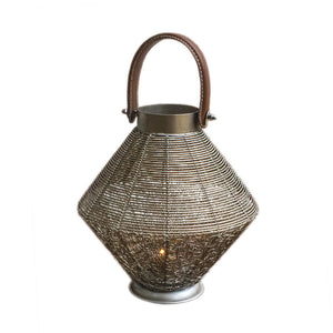 Wire Mesh Candle Lantern With Leather Effect Handle