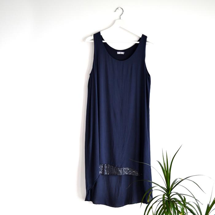 Long navy panel dress with sequin panel