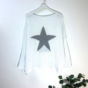 White lightweight jumper with grey star on back 