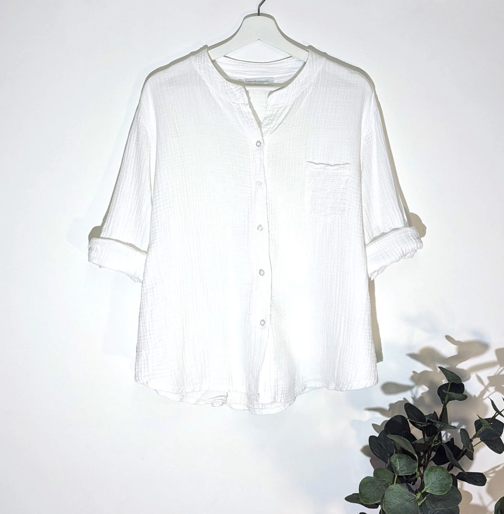 white cheesecloth shirt with sequin pocket